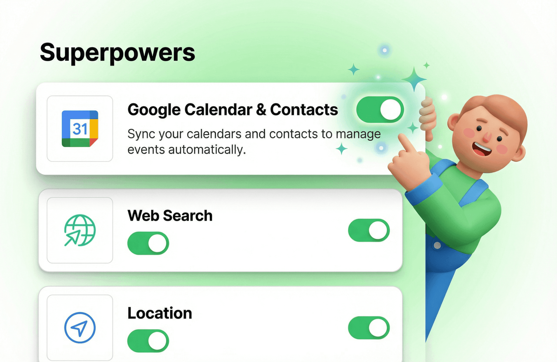 Calendar superpower settings in ASI:One