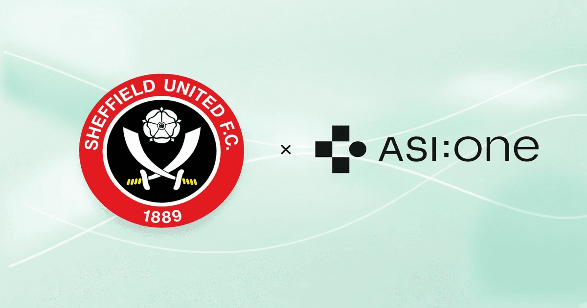 Sheffield United crest and ASI:One logo partnership lockup on a mint swirl background