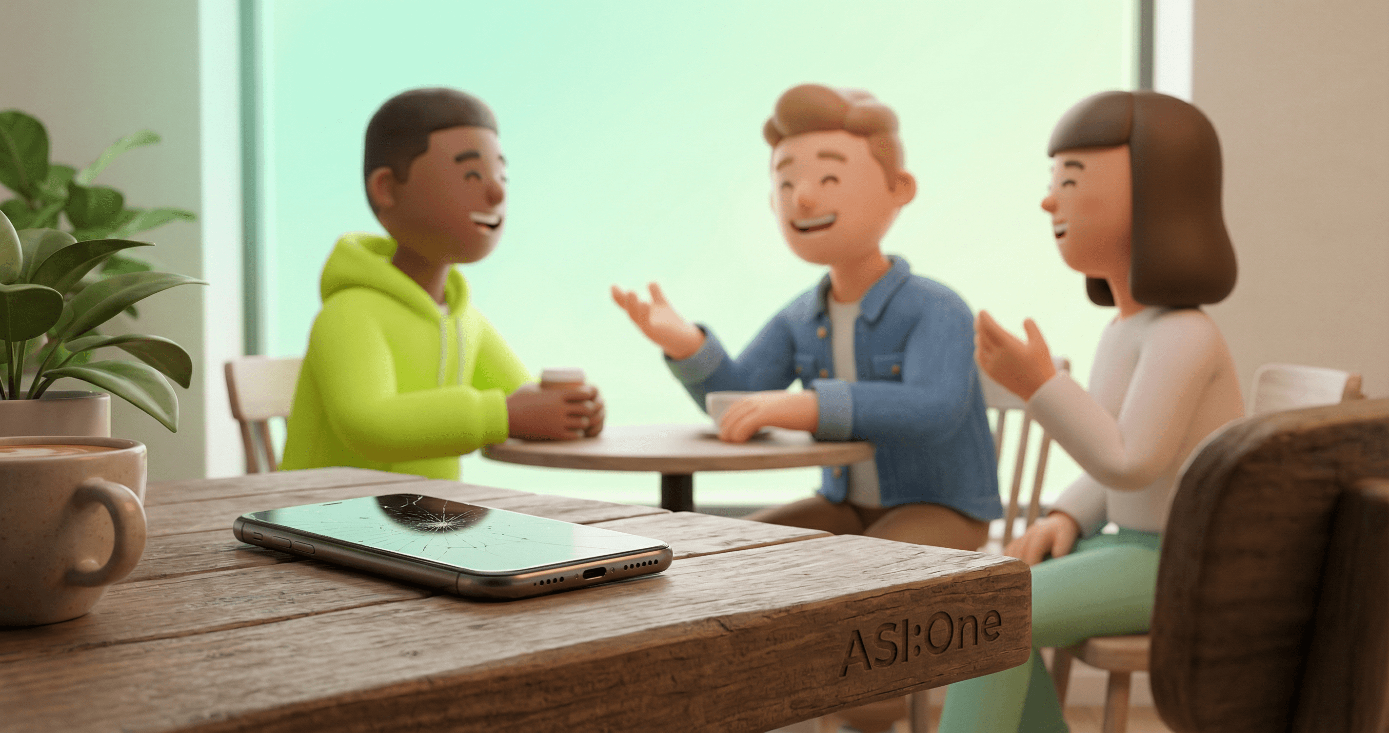 Phone face-down on a table with friends laughing in the background. Your AI has it.