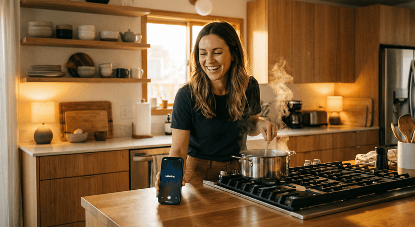 Person talking to AI while cooking