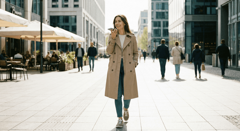 Person talking to AI while walking