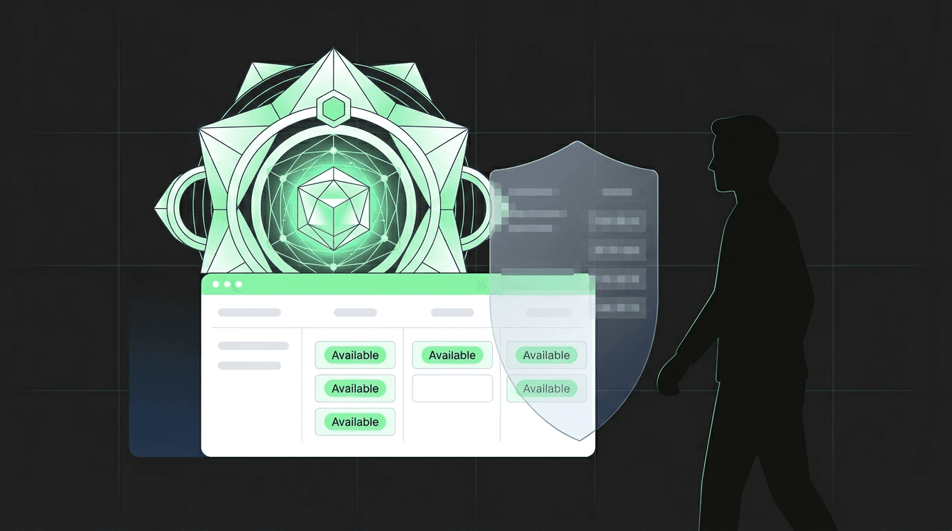 A personal AI accepting a meeting booking from a visitor, with a calendar and privacy shield